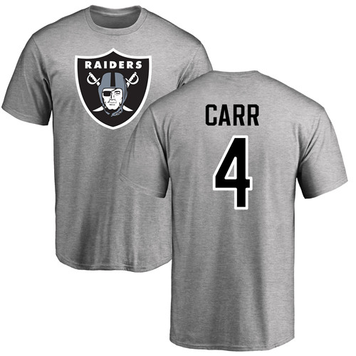 Men Oakland Raiders Ash Derek Carr Name and Number Logo NFL Football #4 T Shirt